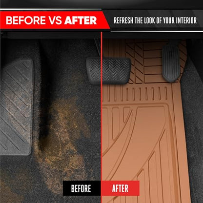 Motor Trend FlexTough Advanced Heavy Duty Beige Rubber Car Floor Mats & Cargo Liner for SUV & Car Full Set - Universal Trim to Fit All Weather Automotive Floor Mat & Cargo Liners for SUV, Car, & Van