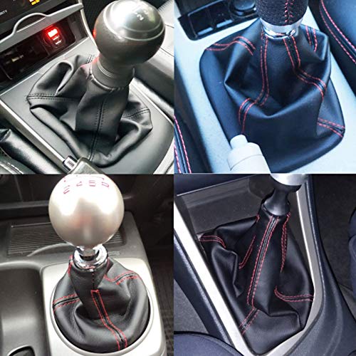 RASTP PU Leather Shift Boot Waterproof Shift Knob Dust Cove Universal for Manual/Auto with Red Stitching,Red
