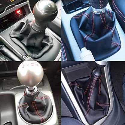 RASTP PU Leather Shift Boot Waterproof Shift Knob Dust Cove Universal for Manual/Auto with Red Stitching,Red