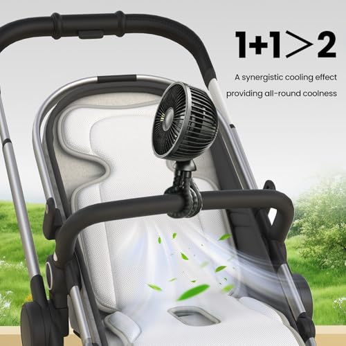 Baby Stroller Cooling Pad with 2 Built-in Blower Up to 10H MAX 10000 mAh Rechargeable 3 Speed Adjustable Car Seat Liner Cooling Cushion for Toddler Outdoors Summer Baby Essentials - color: Grey