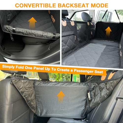 Dog Car Seat Cover for Back Seat, Hard Bottom Back Seat Extender for Dogs, Waterproof Car Hammock, Backseat Bed and Car Seat Protector, Nonslip Fit for Cars, SUVs, Trucks, 52 x 25 in, Black