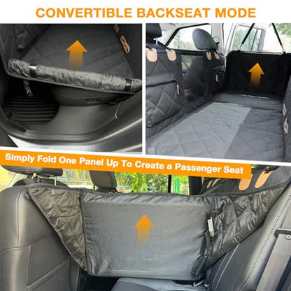 Dog Car Seat Cover for Back Seat, Hard Bottom Back Seat Extender for Dogs, Waterproof Car Hammock, Backseat Bed and Car Seat Protector, Nonslip Fit for Cars, SUVs, Trucks, 52 x 25 in, Black
