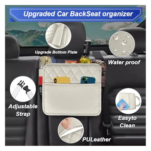 ZIMISI Car Back Seat Organizer, Waterproof Leather Automotive Backseat Hanging Bag with Cup Holders, Large Capacity Car Trash Can, Vehicle Travel Accessories for Most Vehicles (2PCS/Beige) - size: 2PCS/Beige