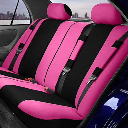FH Group Stylish Full Set Car Set Covers Front Set and Rear Split Function, Airbag Compatible – Universal Fit for Cars Trucks & SUVs (Pink/Black) - color: Pink