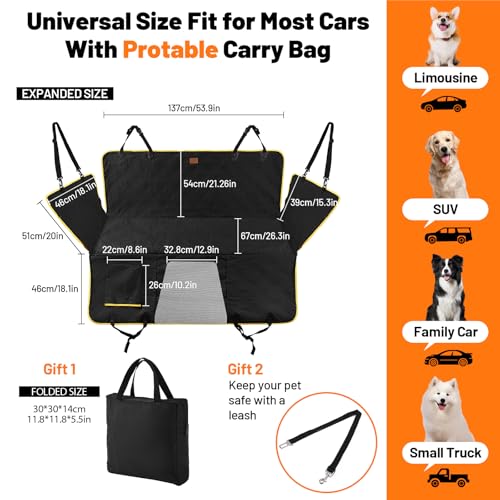 Dog Back Seat Cover, 600D Heavy Duty Durable Rear Seat Protector Waterproof Dog Hammock for Car Scratch Proof with Nonslip Universal for Sedan, Trucks and SUV (Black) (Black)