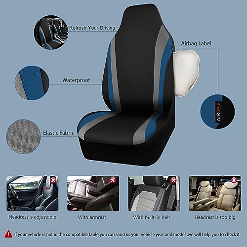 CAR PASS AquaShield Neoprene Waterproof Car Seat Covers for Front Seats Only, High Back Bucket Seat Cover,Airbag Compatible, Line Rider Seat Covers Universal Fit for Auto Truck Van SUV (Black Blue) - color: Black and Blue