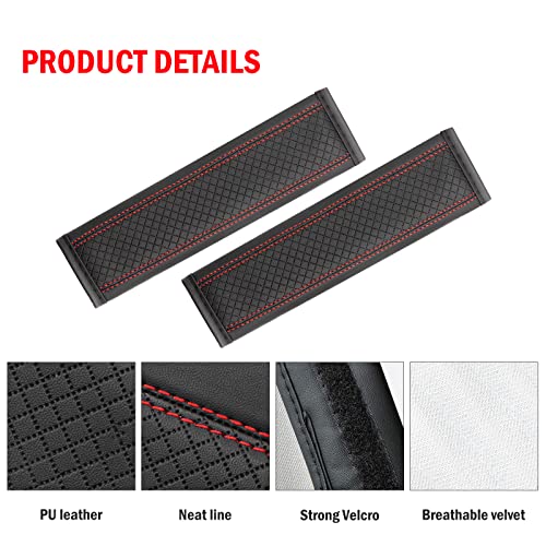 Seat Belt Pads Leather Seat Belt Covers More Comfort Driving Cushion Helps Protect Your Neck and Shoulders Suit for Car, Truck, SUV, Airplane,Camera Backpack Straps-2Pcs - color: Red