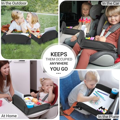 COOLBEBE Kids Travel Tray for Toddler Car Seat, Travel Tray for Airplane, Toddler Car Seat Lap Tray, Carseat Table Tray for Kids Travel Activities (Black -2PCS) - color: Black -2PCS
