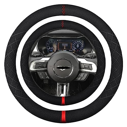15 inch Suede Steering Wheel Cover,Compatible with Mustang 2015 2016 2017 2018 2019 2020 2021 Suede Sport Non-Slip Wheel Cover Car Interior Accessories 15 inch for Man and Women - color: Fit Mustang O Shape Suede Red Mark in Black, size: 15 inch