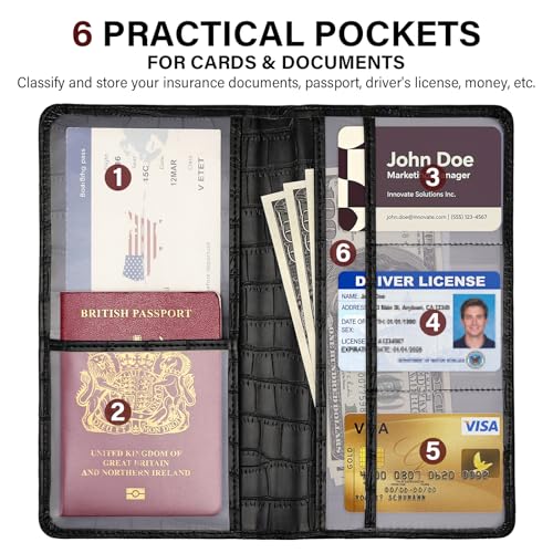 Car Registration and Insurance Holder, Black Vehicle Glove Box Car Organizer with Magnetic Closure for Documents, Cards, License Car Organization, 1 Pack - color: Black