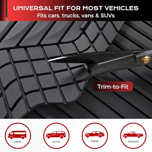 Coverado Car Floor Mats Full Set – Heavy-Duty PVC Floor Mats with Silver Metallic Heel Pad, All-Weather Protection for Front & Rear, Non-Slip Backing, Easy-Clean Interior Liners