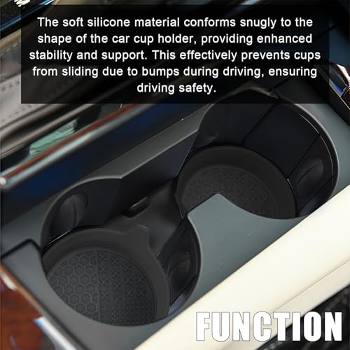 Car Cup Coasters, Silicone Cup Holder Insert (4 Pack) with Auto Detail Brush (2 Pack), Non-Slip Raised Edge Spill Guard Car Interior Accessories, Universal for SUV, Sedan, Truck (Black) - size: Style 2