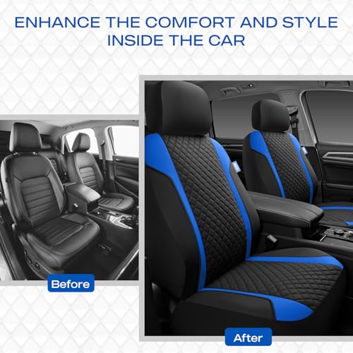 Skechers Seat Covers Contour Foam Cozy Fit,Leather Car Seat Covers, Car Seat Covers Front Seats Airbag Compatible, Universal Automotive Comfort for Most Cars, Vans, Trucks, SUV,Blue - color: Black and Blue