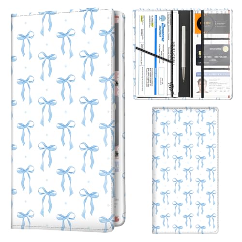 Car Registration and Insurance Holder with Magnetic Shut, Cute Vehicle Glove Box Car Organizer, Premium Interior Car Accessories for Women Men Blue Cute Bowties - color: Blue Cute Bowties
