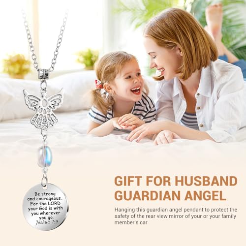 Angel Car Charms Rear View Mirror Accessories Christian Car Jewelry,Guardian Angel Hanging Ornament,Bible Religious Gifts,Rear View Mirror Accessories for Women Teen Girls Friends(Joshua 1:9)