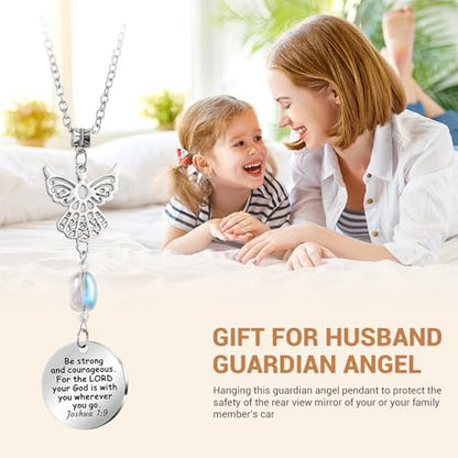 Angel Car Charms Rear View Mirror Accessories Christian Car Jewelry,Guardian Angel Hanging Ornament,Bible Religious Gifts,Rear View Mirror Accessories for Women Teen Girls Friends(Joshua 1:9)