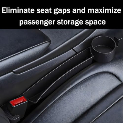 2PCS Car Seat Gap Filler, Multifunctional Vehicle Seat Side Gap Plug Blocker with Cup Holder & Storage Slot, No Drop Automotive Console Crevice Stopper, Universal for Truck SUV Van (Black) - color: Black