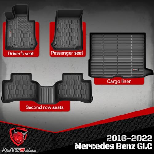 Floor Mats & Cargo Liner Compatible with 2016-2022 Mercedes Benz GLC Cargo Mat, Full Set All Weather Protection 1st, 2nd Row Car Liners & Trunk Mat, Black - style: Mercedes Benz GLC 2016-2022