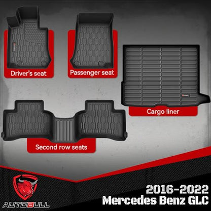 Floor Mats & Cargo Liner Compatible with 2016-2022 Mercedes Benz GLC Cargo Mat, Full Set All Weather Protection 1st, 2nd Row Car Liners & Trunk Mat, Black - style: Mercedes Benz GLC 2016-2022