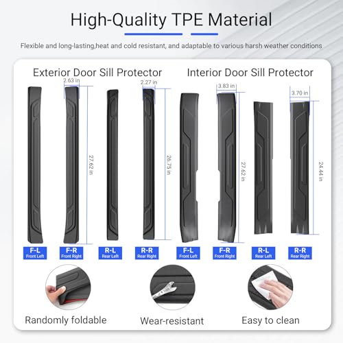 Door Sill Protector Compatible with 2022-2026 Toyota Tundra Car Threshold Protector TPE Car Door Entry Guard Replacement for 2022-2026 Toyota Tundra Accessories - size: Compatible with 22-26 Toyota Tundra(INT+EXT)