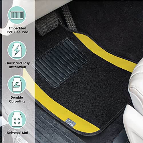 FH Group Universal Fit Premium Carpet Automotive Floor Mats Fits Most Cars, SUVs, and Trucks with Driver Heel Pad, Full Set Yellow - color: Yellow