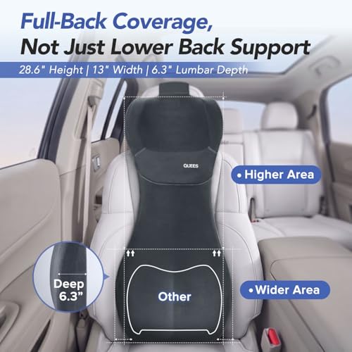 Lumbar Support Pillow for Car with Headrest, Memory Foam Cushion for Back & Neck Support, Muscle Fatigue Relief, Full-Length S-Curve Support for Long Drives, Fits Cars, SUVs, Trucks
