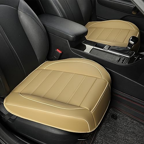 2 Pack Leather Front Car Seat Covers,Bottom Seat Covers for Cars,Driver Car Seat Cover,Luxury Seat Protectors,Waterproof,Full Wrap,for Most Vehicles,Sedan,Truck,SUV(Beige) - color: Parallel Beige, size: 2 PCS