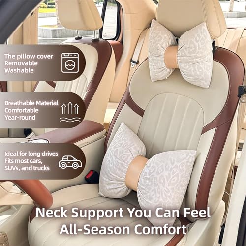 Car Headrest Pillow with Leopard Print Chic Car Interior Breathable Neck Support Cushions Fits for Most Cars (Beige Pillow) - color: Beige Pillow