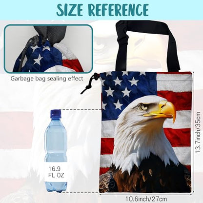 Car Trash Bag American Flag and Eagle Leak-Proof Car Garbage Bag with Drawstring Foldable Canvas Trash Bin with Adjustable Buckle for Car Accessories, Travelling, Camping - color: American Flag and Eagle