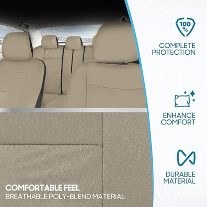 BDK PolyPro Car Seat Covers Full Set in Solid Beige, Front and Rear Split Bench Seat Covers for Cars, Easy to Install Car Seats Cover Set and Accessories for Auto Trucks Van SUV - Solid Beige - color: Solid Beige