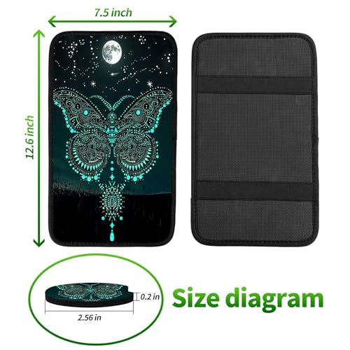 Universal Auto Center Console Pad and 2Pcs Car Coasters Set, Anti Slip Soft Neoprene Car Armrest Seat Box Cover Protector Universal Fit - Car Interior Accessories, Green Butterfly - color: 498