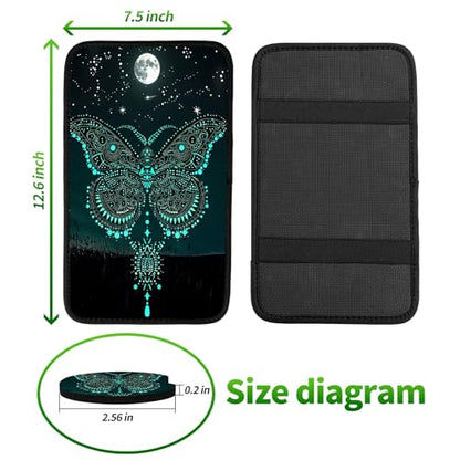 Universal Auto Center Console Pad and 2Pcs Car Coasters Set, Anti Slip Soft Neoprene Car Armrest Seat Box Cover Protector Universal Fit - Car Interior Accessories, Green Butterfly - color: 498