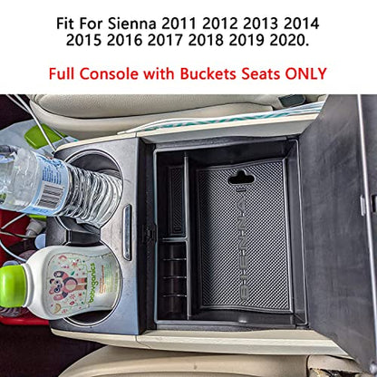 Center Console Organizer Tray Compatible with Sienna Accessories 2011-2015 2016 2017 2018 2019 2020 Secondary Armrest Storage Glove Box Dividers MPV ABS Black Materials (BlackSienna)