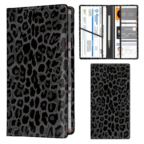 Car Registration and Insurance Holder with Magnetic Shut, Cute Vehicle Glove Box Car Organizer, Premium Interior Car Accessories for Women Men Luxury Black Leopard - color: Luxury Black Leopard