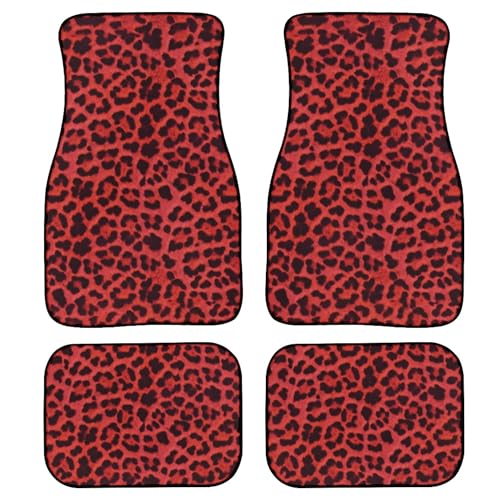 Red Leopard Print Floor Mats for Cars Universal Abstract Cheetah Pattern Wild Animal Skin Texture Car Floor Mats Full Set Front Rear Foot Carpets All Weather Auto Accessories for Trucks - color: Red Black