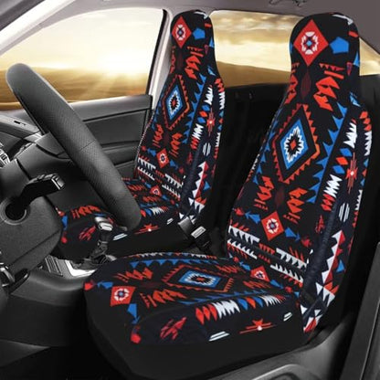 Western Car Seat Covers Abstract Geometry Ethnic Front Auto Seat Cover Navajo Southwest Car Bucket Seats Protector Covers Universal fit for SUV Sedan Van Trucks, Black - color: Western