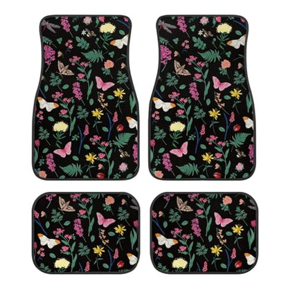Butterfly Floral Leaf Car Floor Mats Front & Rear Full Set with Non Slip Rubber Backing, All Weather Protection Set of 4 Car Essentials - color: Butterfly Floral Leaf