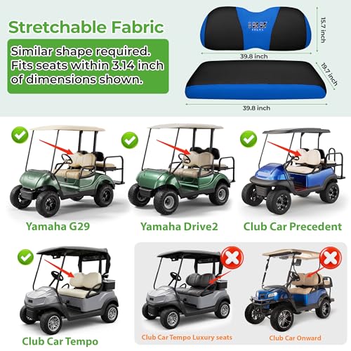 10L0L Golf Cart Seat Covers, Super Comfort Cooler Than Vinyl Seat Cover, Front and Rear Seat Cover for Yamaha EZGO Club Car, No Drilling Breathable Mesh Bench Seat Blanket, Machine Washable - color: Black + Blue, style: Front Seat - For Yamaha & Club Car