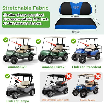 10L0L Golf Cart Seat Covers, Super Comfort Cooler Than Vinyl Seat Cover, Front and Rear Seat Cover for Yamaha EZGO Club Car, No Drilling Breathable Mesh Bench Seat Blanket, Machine Washable - color: Black + Blue, style: Front Seat - For Yamaha & Club Car