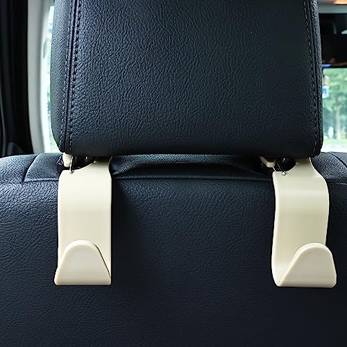 4-Pack 360° Rotating Car Headrest Hooks Vehicle Storage Organizer for Purses Handbags Groceries Coats – Holds 55lbs Simple Design with Clip Beige - color: Beige