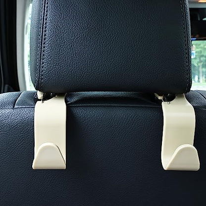 4-Pack 360° Rotating Car Headrest Hooks Vehicle Storage Organizer for Purses Handbags Groceries Coats – Holds 55lbs Simple Design with Clip Beige - color: Beige
