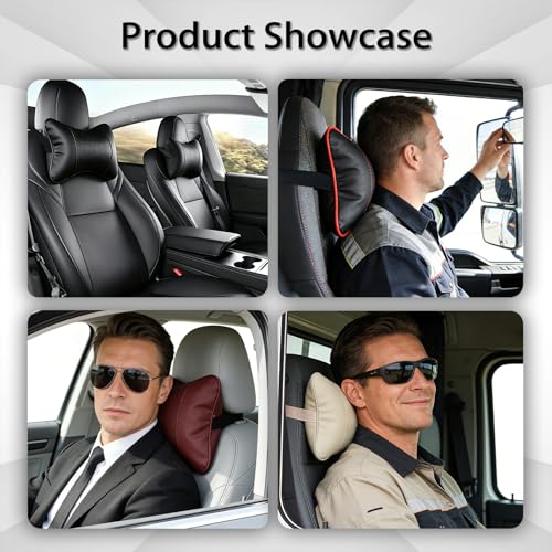 2 Pack Car Neck Pillow Soft Breathable Headrest Pillows for Driving Support, Universal Fit for Most Car Seats Decor Accessories（Beige White）