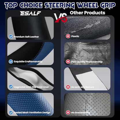 Soft Leather Steering Wheel Cover with Breathable Design and Anti-Slip Grip, Fully Compatible with Tesla, Toyota, Honda, Nissan 14.5-15.2 inch Round Steering Wheel（Sedans and SUVs） - color: DOUBLE-BLUE