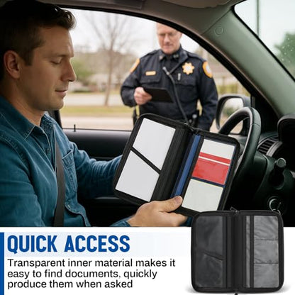 Fireproof Car Registration and Insurance Holder Waterproof Car Accessories Glove Box Organizer with Flexible Secure Zippered Case for Women Men Teen Secure Storage for Home, Office, Travel