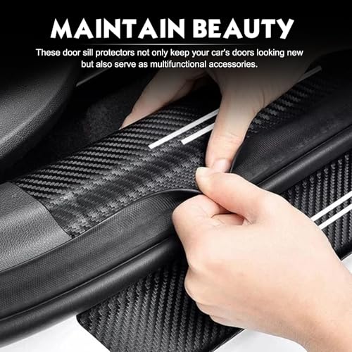 4 PCS Car Door Sill Protectors, American Flag Anti-scratch Threshold Sill Guards, Carbon Fiber Entry Guard Pad Decals, for Most Sedans, Trucks, SUV (Black)