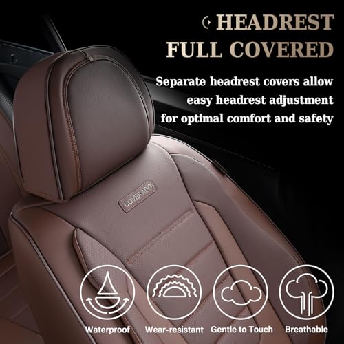 Coverado Car Seat Covers Front, Seat Covers for Cars, Waterproof 2-Pack Car Seat Cushions, Leather Carseat Seat Protectors, Universal Seat Covers Fit for Most Sedans SUV Pick-up Trucks(Brown)