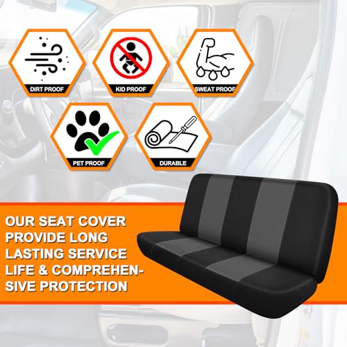 Truck Seat Cover Compatible with 1973-1999 Chevy Full-Size Trucks, Neoprene Solid Bench Seats Without Headrests, Black&Charcoal