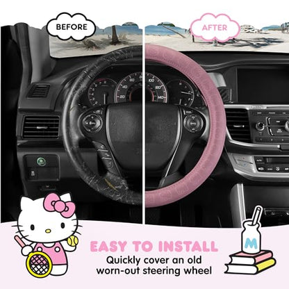 Sanrio Hello Kitty Pink Car Steering Wheel Cover, Universal Fit Cute Car Accessories for Women Stylish Decor Gifts Hello Kitty Accessories - Fits Standard Wheels 14.5"-15" - style: Hello Kitty Pink