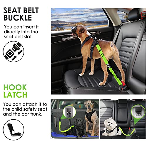 SlowTon Dog Seat Belt, Adjustable Dog Safety Belt Leash, 2 in 1 Latch Bar Attachment Dog Car Seatbelt with Elastic Nylon Bungee Buffer, Reflective Nylon Belt Tether (Lime) - color: Lime
