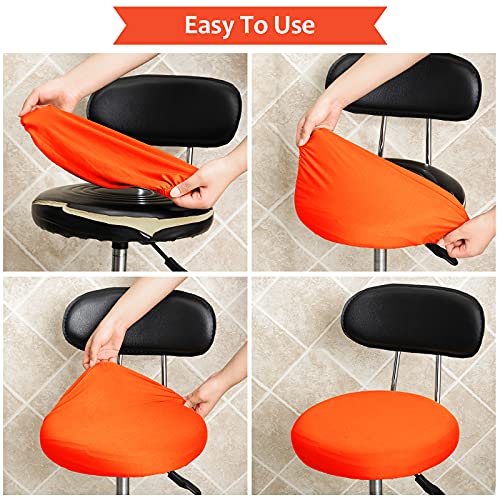 Tatuo Round Bar Stool Seat Covers Washable Stool Cushion Slipcover Elastic Bar Chair Covers for 14-17 Inch Chair (Orange, 4 Pieces) - color: Orange